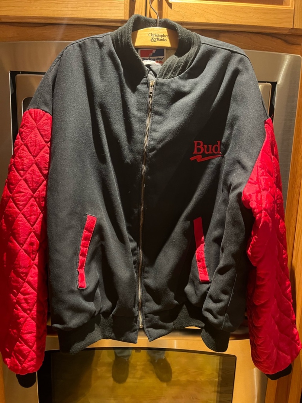 Budweiser Black Jacket with Red Quilted Sleeves -